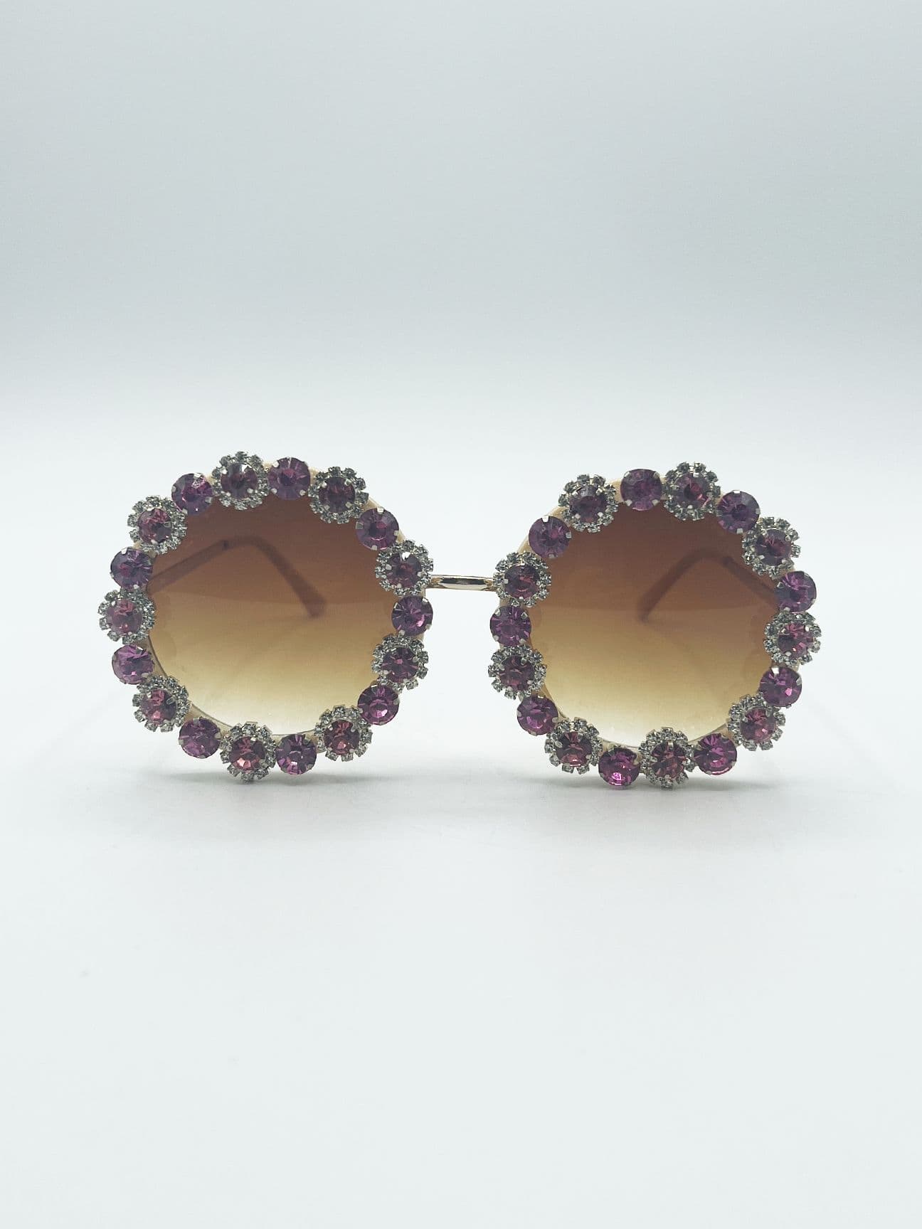 SVNX Women's Round Floral Crystal Gem Sunglasses in Pink