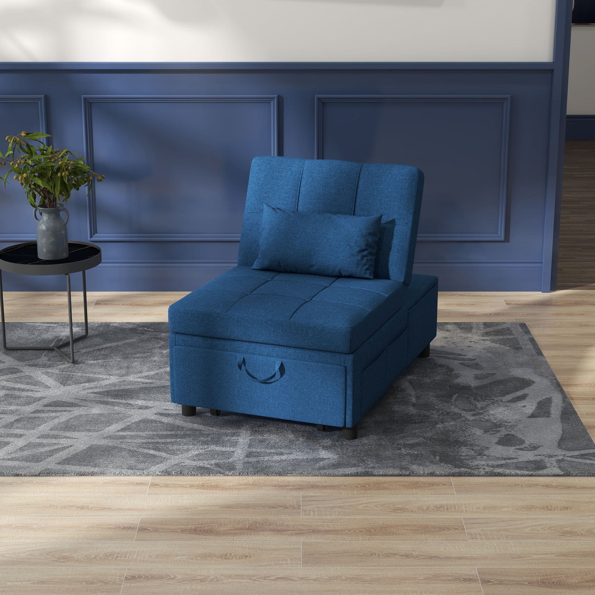 HOMCOM Folding Sofa Bed Pull Out Convertible Chair Bed w/ Adjustable Backrest, Pillow in Blue