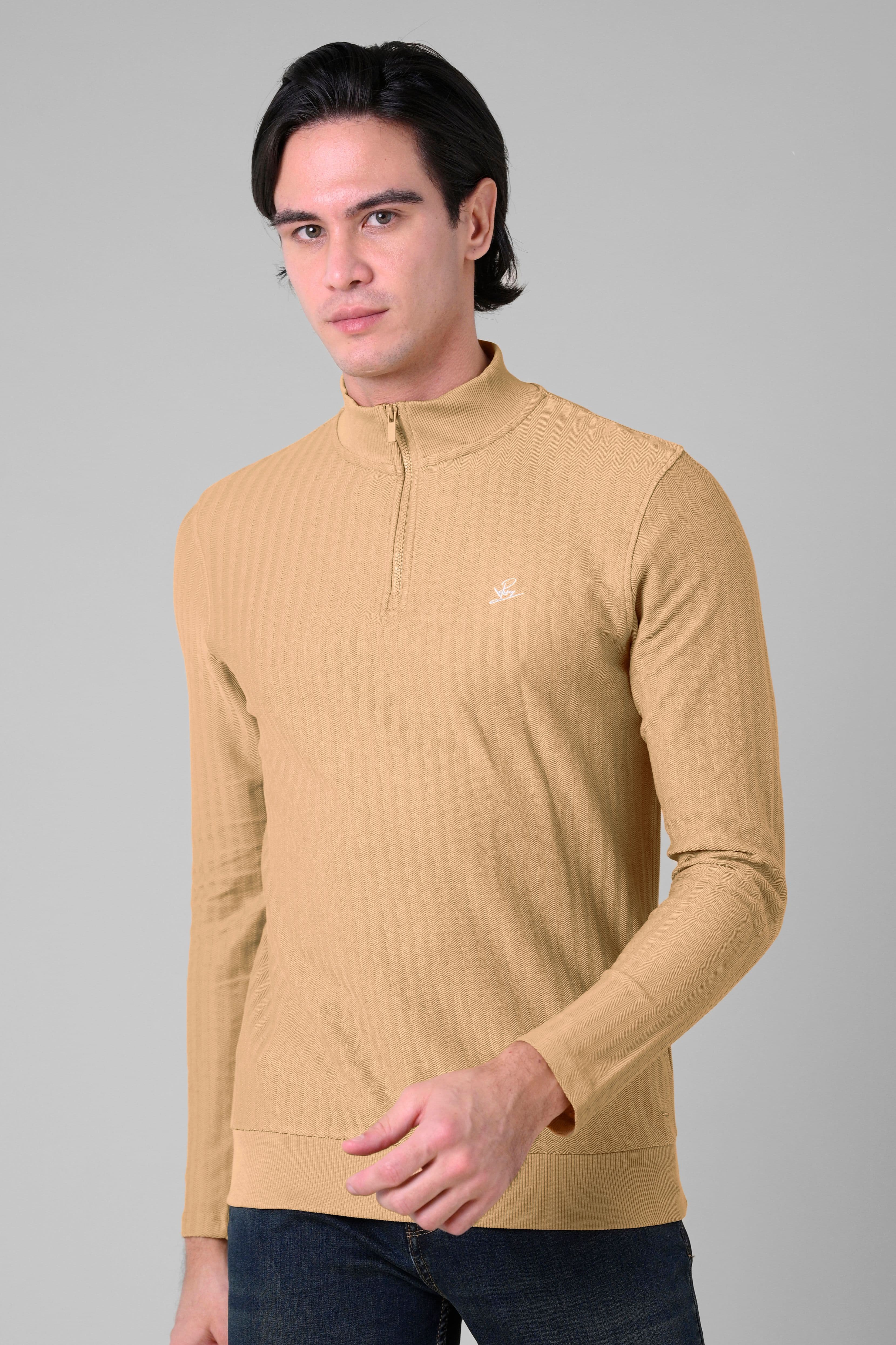 Enorsia Men's Half Zip Funnel Neck Sweatshirt in Yellow | Size: Large
