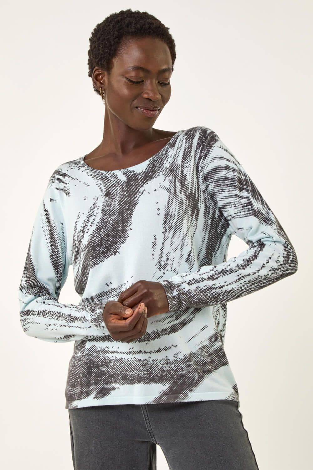 Roman Women's Abstract Knit Jumper in Light Blue | Size: 16