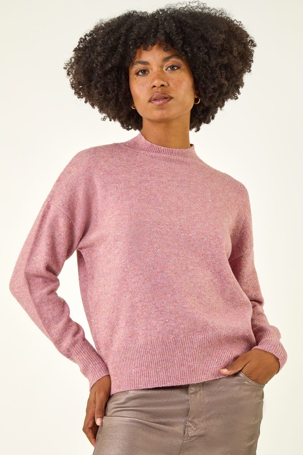 Roman Women's Sequin Crew Neck Knit Jumper in Pink | Size: 18