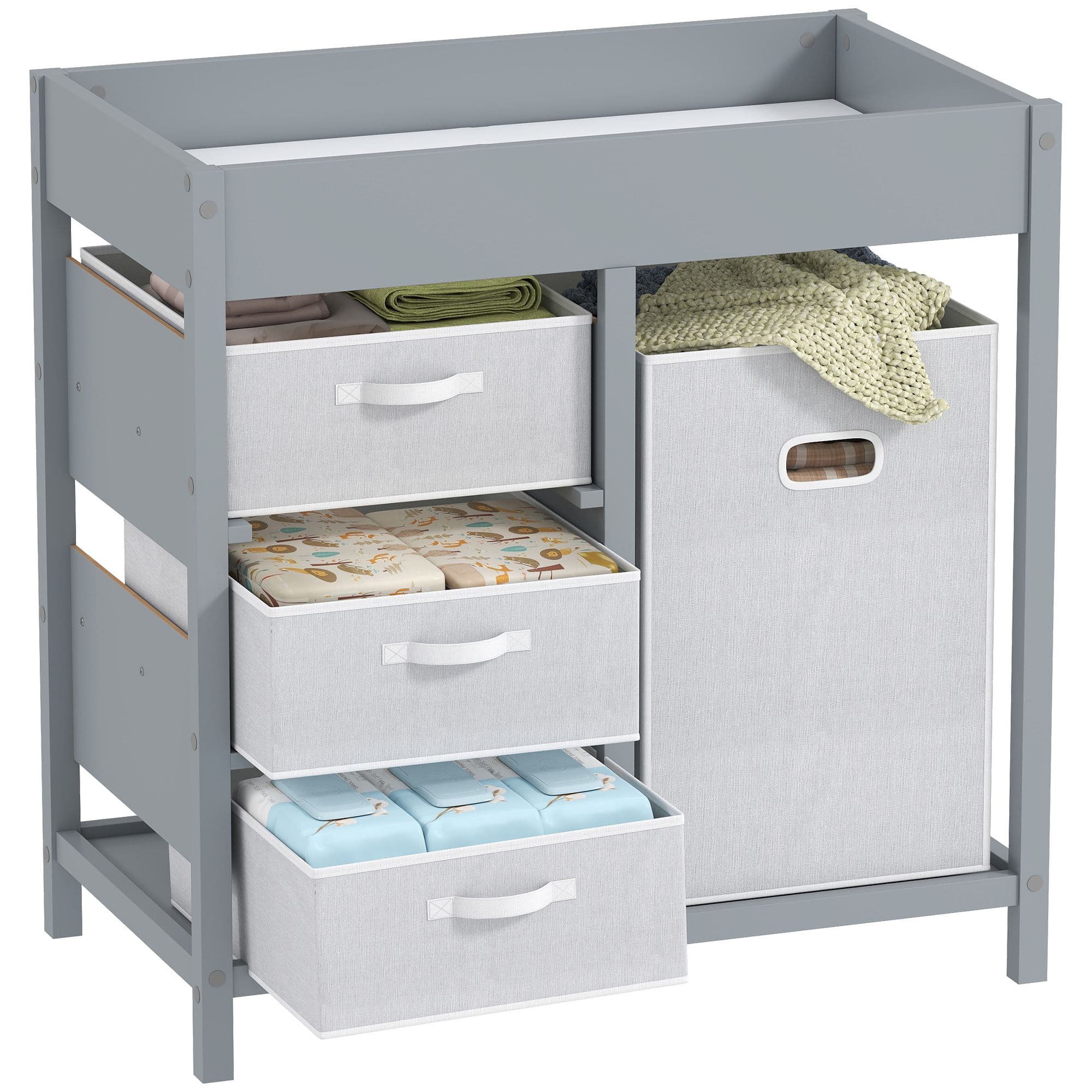 AIYAPLAY Baby Changing Unit with 4 Drawers, Diaper Changing Table in Grey