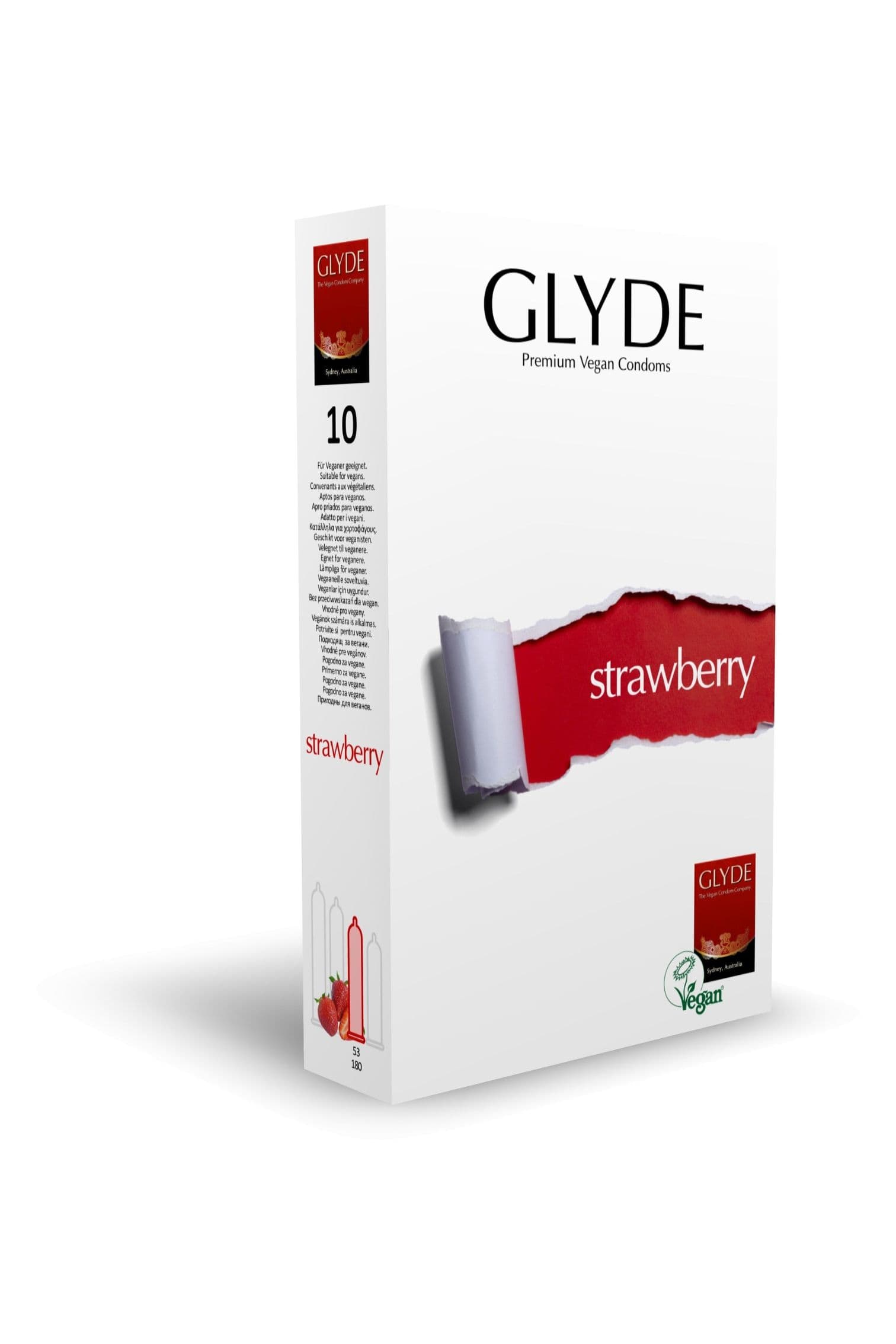 Glyde Men's Ultra Strawberry Flavour Vegan Condoms in Clear