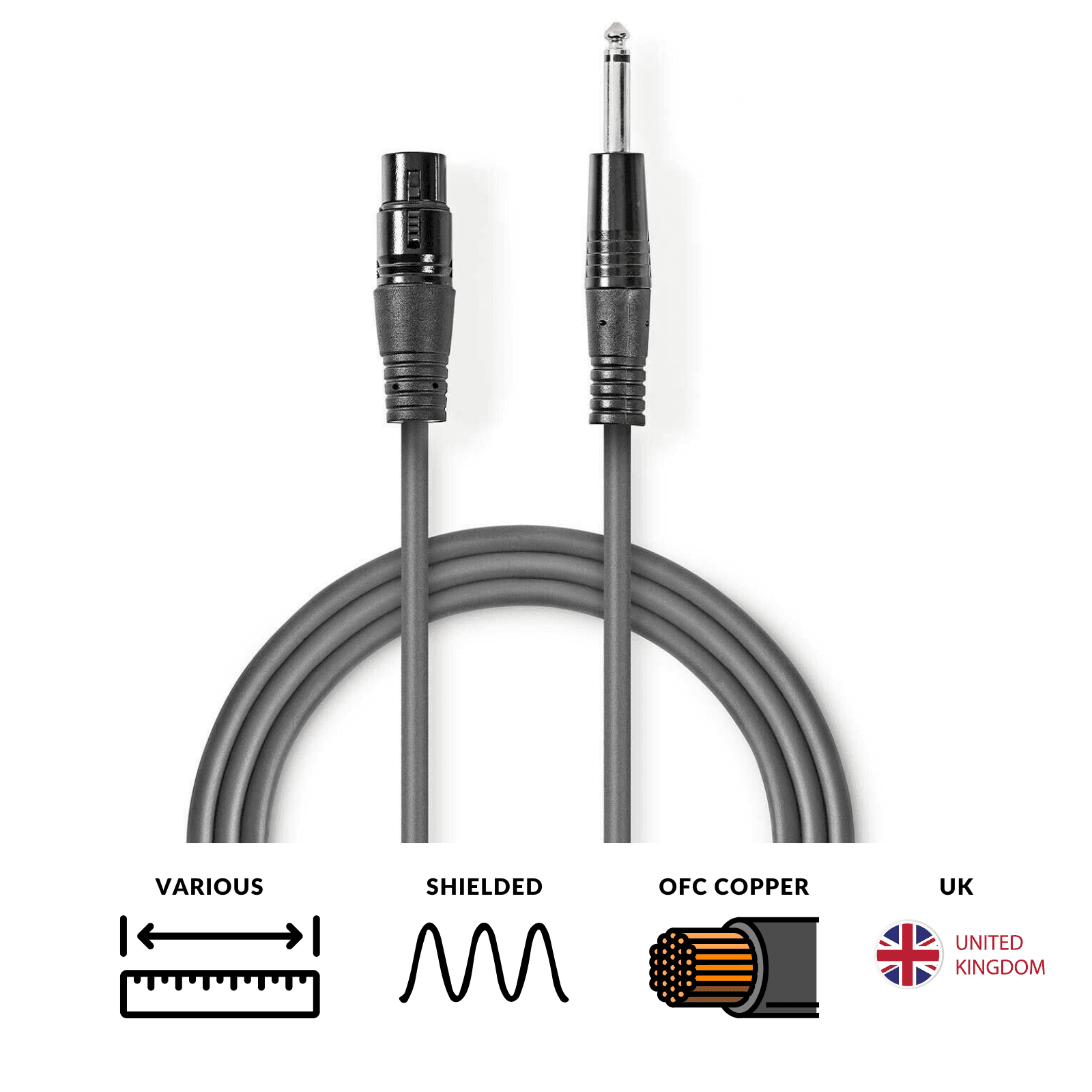 1.5m Female XLR 3 Pin Microphone to 6.35mm 1/4\" Mono Jack Lead Patch OFC Cable