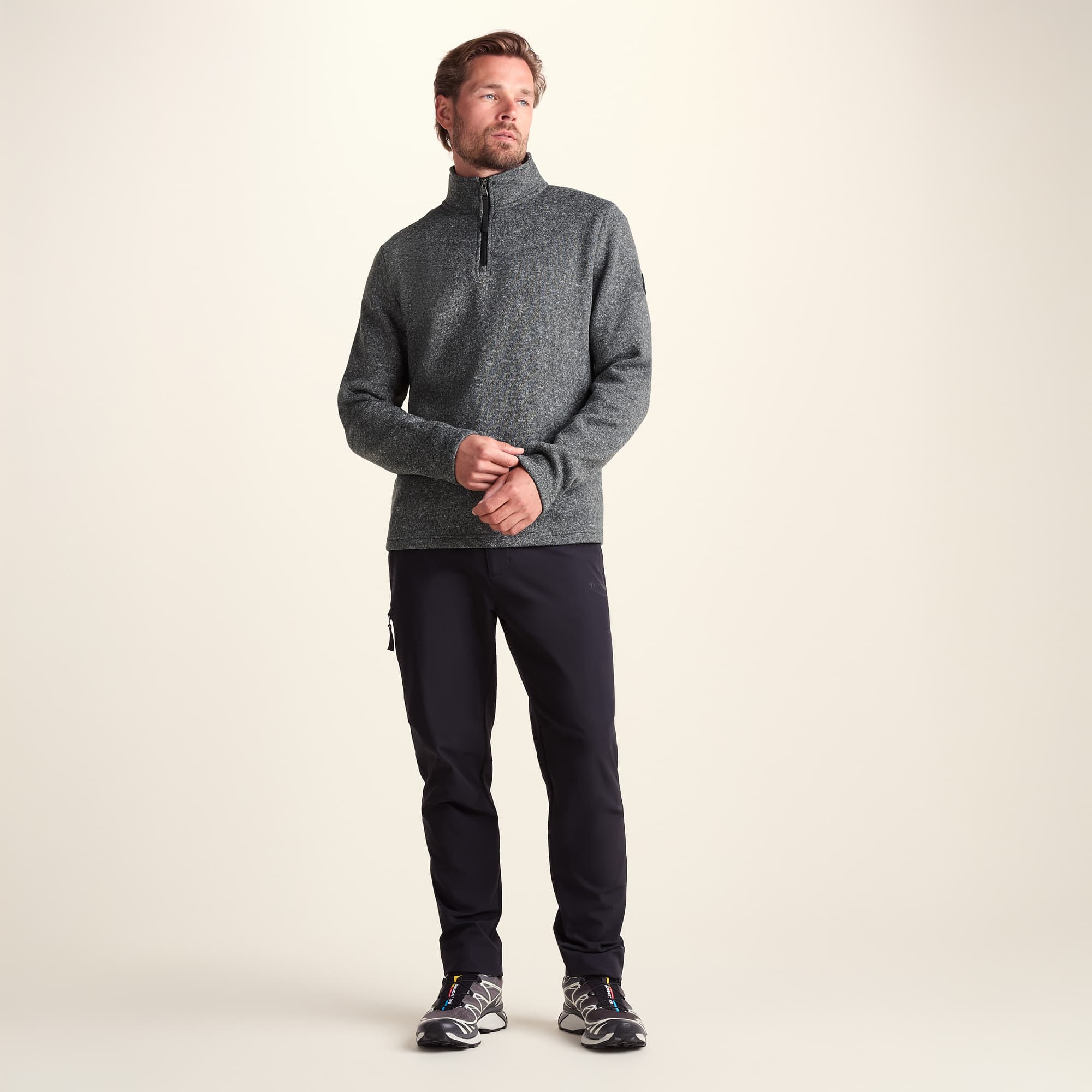 TOG24 Pearson Mens Knitlook Fleece Zipneck Dark Grey Marl - Size Medium