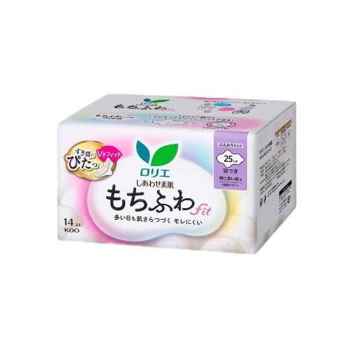 Kao - Laurier Shiawase Sokuhada Mochi-Fuwa Fit Extra Heavy Daytime Use With Wings 25cm - 14pcs