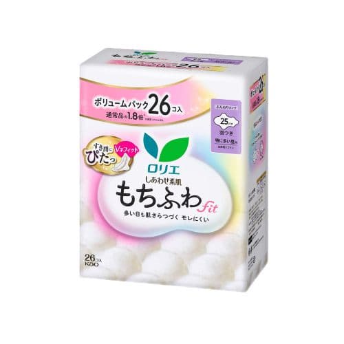 Kao - Laurier Shiawase Sokuhada Mochi-Fuwa Fit Extra Heavy Daytime Use With Wings 25cm - 26pcs