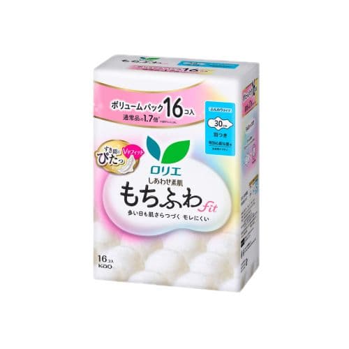 Kao - Laurier Shiawase Sokuhada Mochi-Fuwa Fit Special Daytime Use With Wings 30cm - 16pcs
