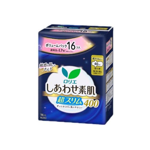 Kao - Laurier Shiawase Sokuhada Super Slim Extra Heavy Night Use With Wings 40cm - 16pcs