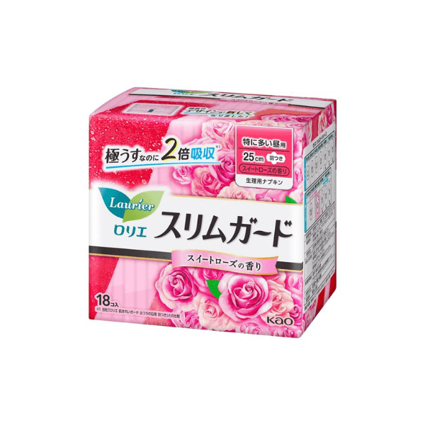 Kao - Laurier Slim Guard Extra Heavy Daytime Use With Wings 25cm - 18pcs - Sweet Rose Scent