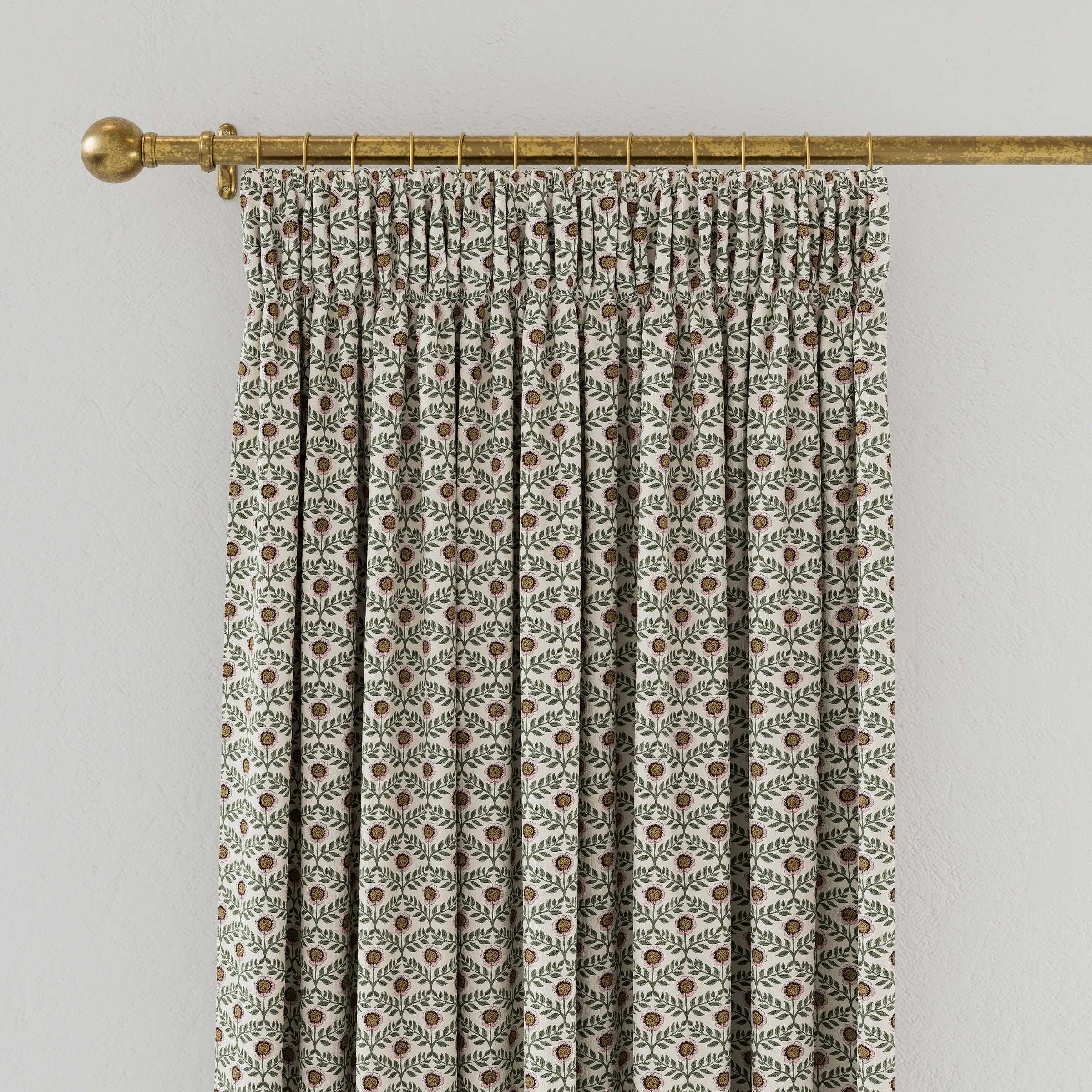 Joules Floral Foulard Lined Curtains 66" x 72", Creme/Green