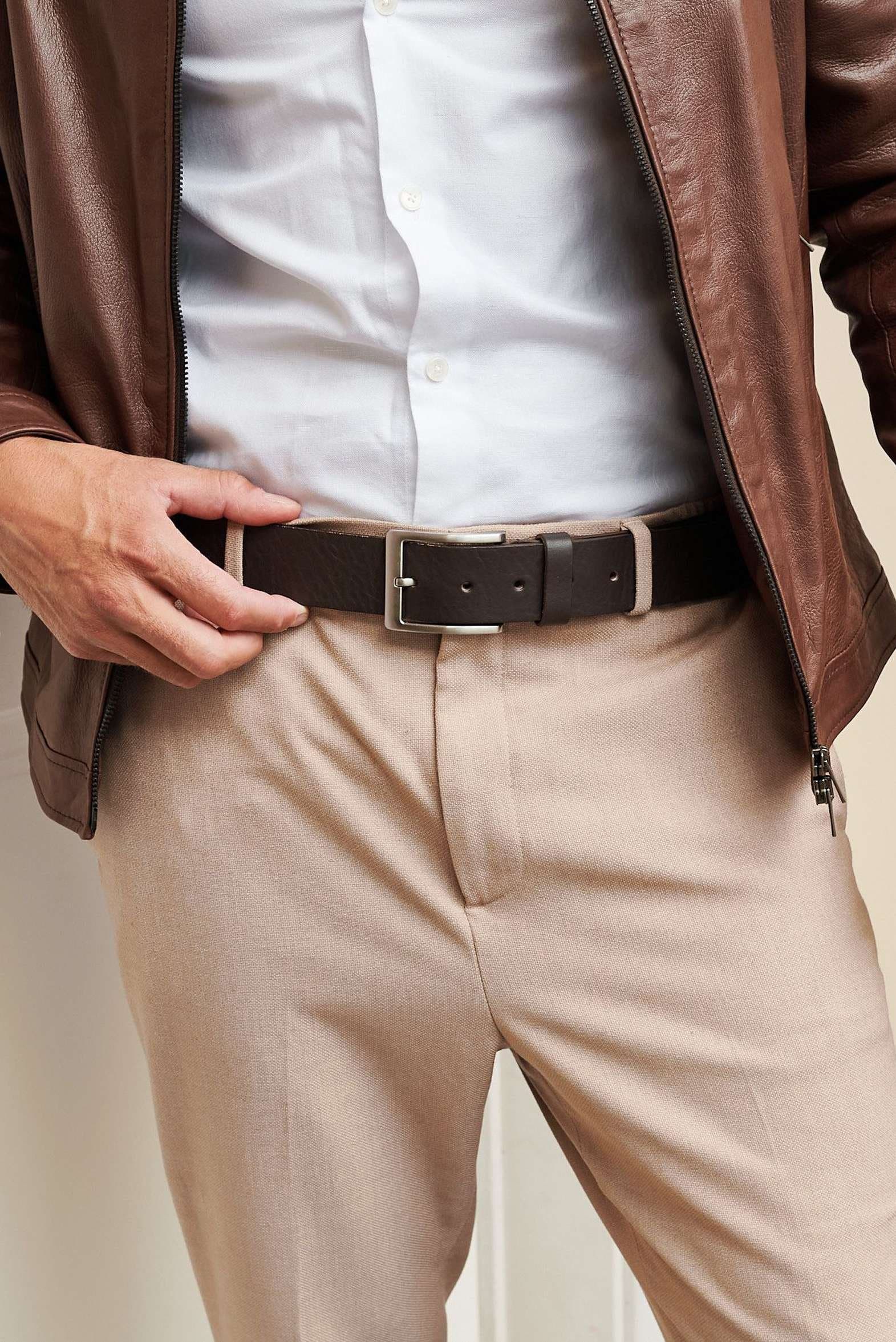 Men's brown calf leather belt with silver buckle D'Arienzo, Size 115/130, Color Brown