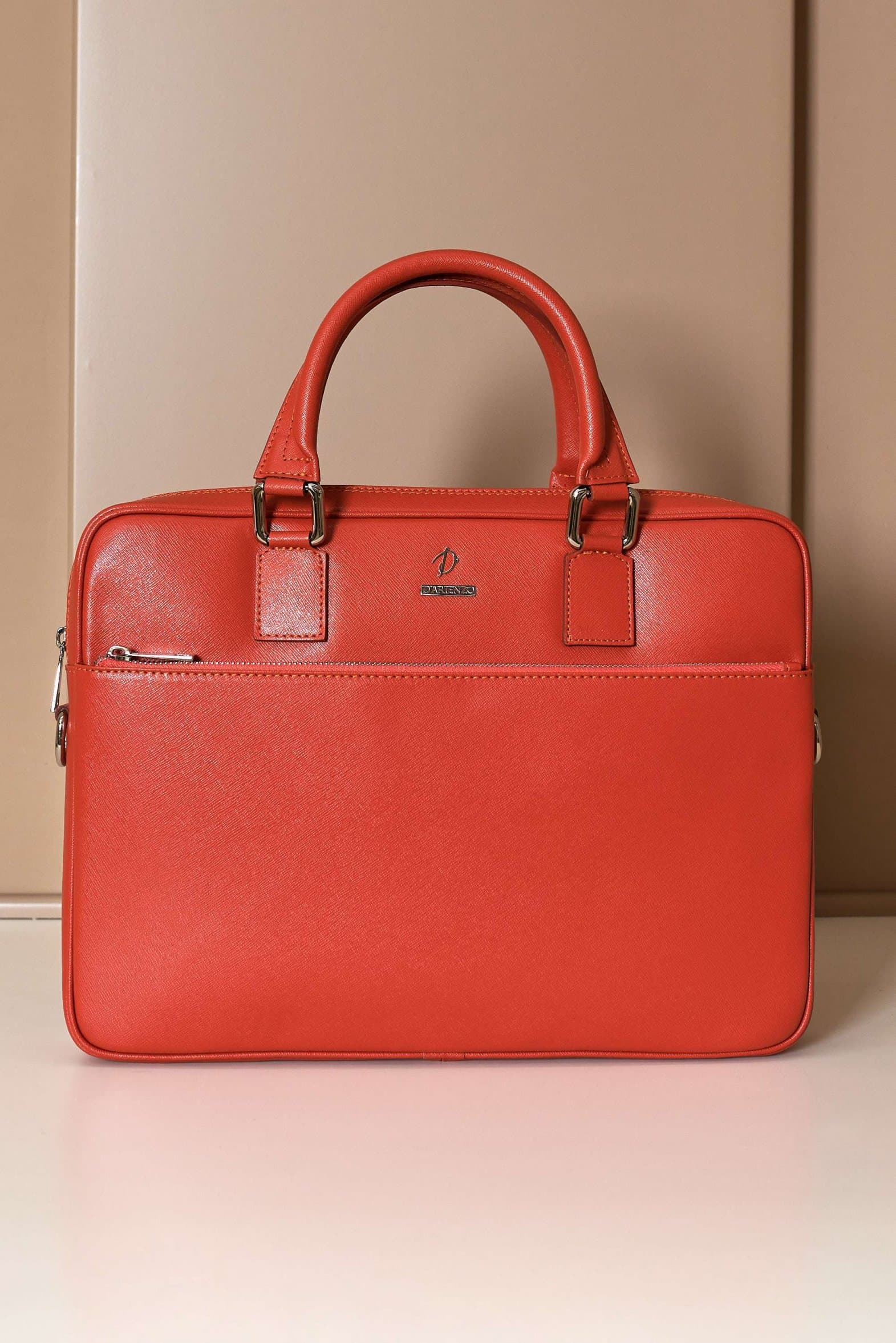 Orange 24h Briefcase in Saffiano calf leather with zip pocket D'Arienzo, Size Unique, Color Orange