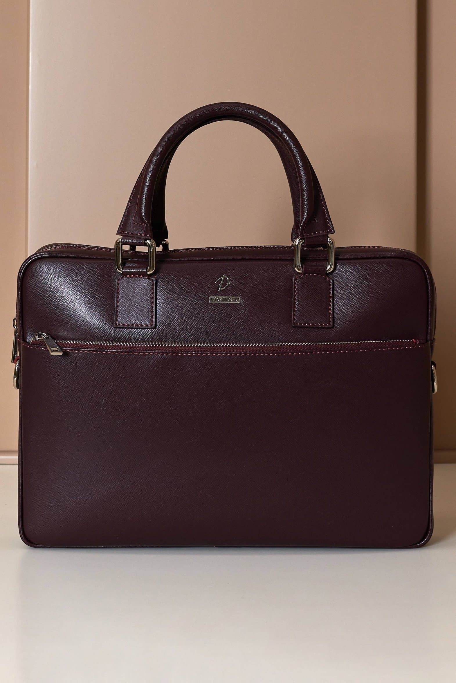 Bordeaux 24h Briefcase in Saffiano calf leather zipper pocket D'Arienzo, Size Unique, Color Red purple