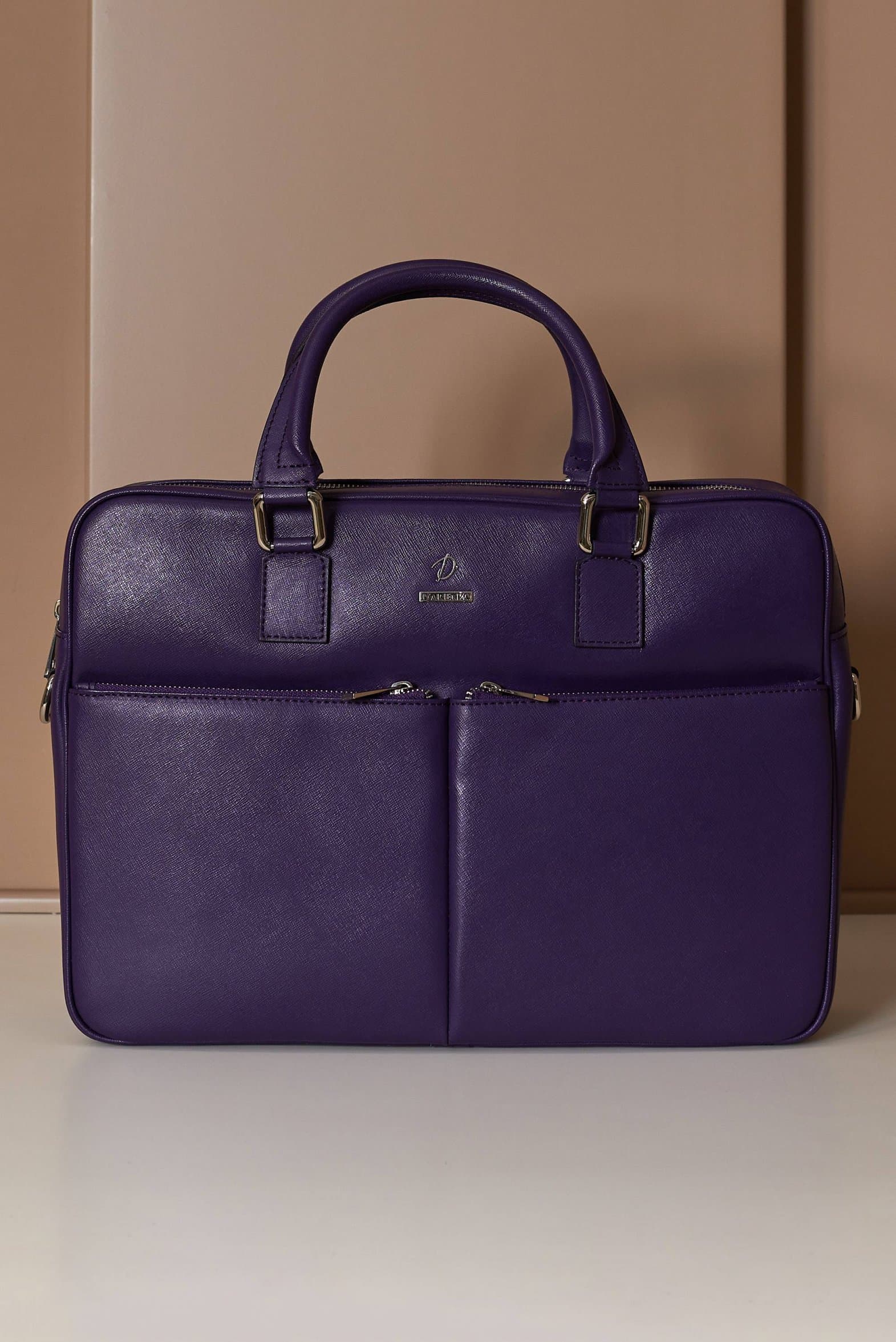 Violet 24h Briefcase in Saffiano calf leather with double pocket D'Arienzo, Size Unique, Color Violet