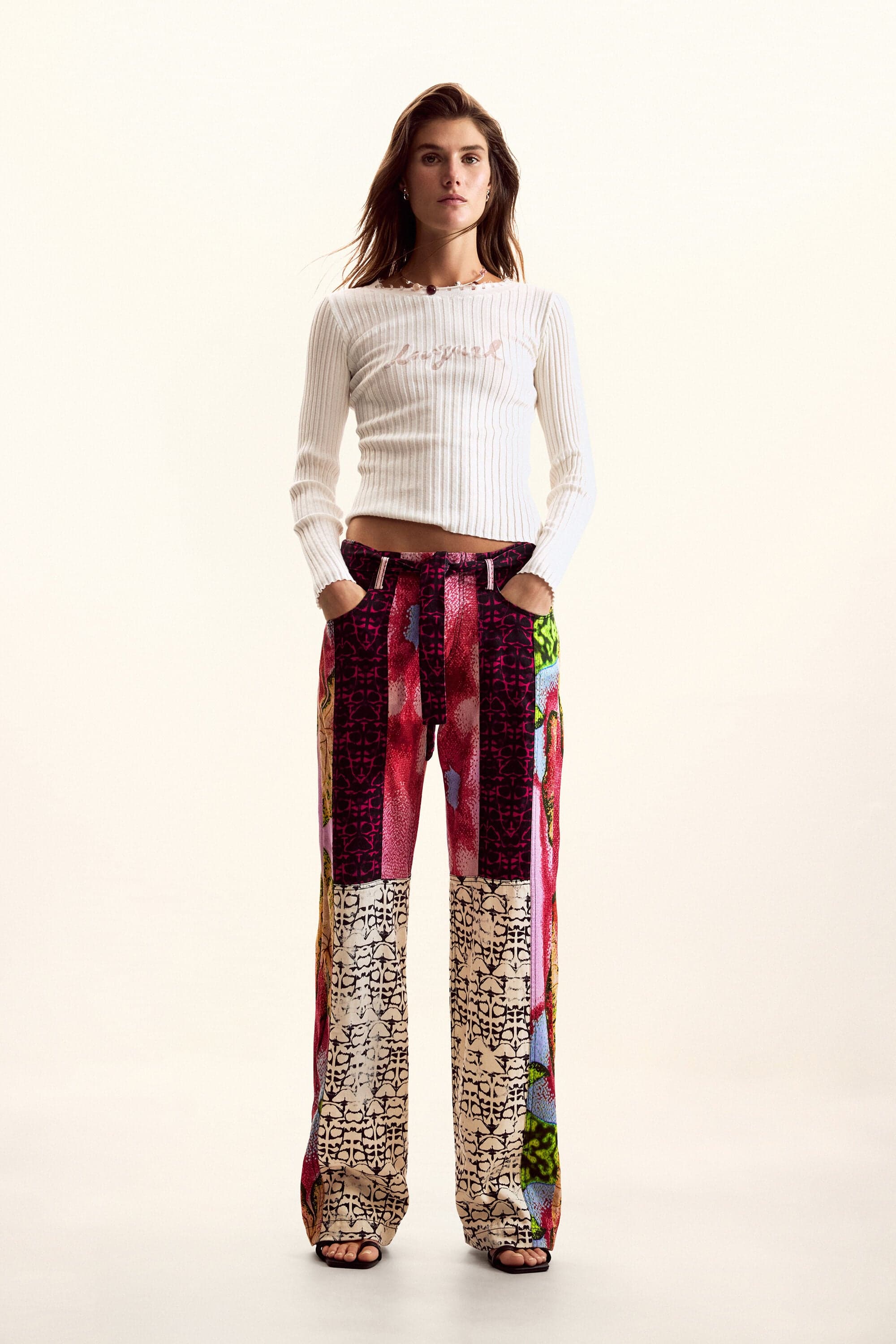 Desigual, Fluid trousers designed by Mr. Christian Lacroix, Women, Lyocell, Red, L