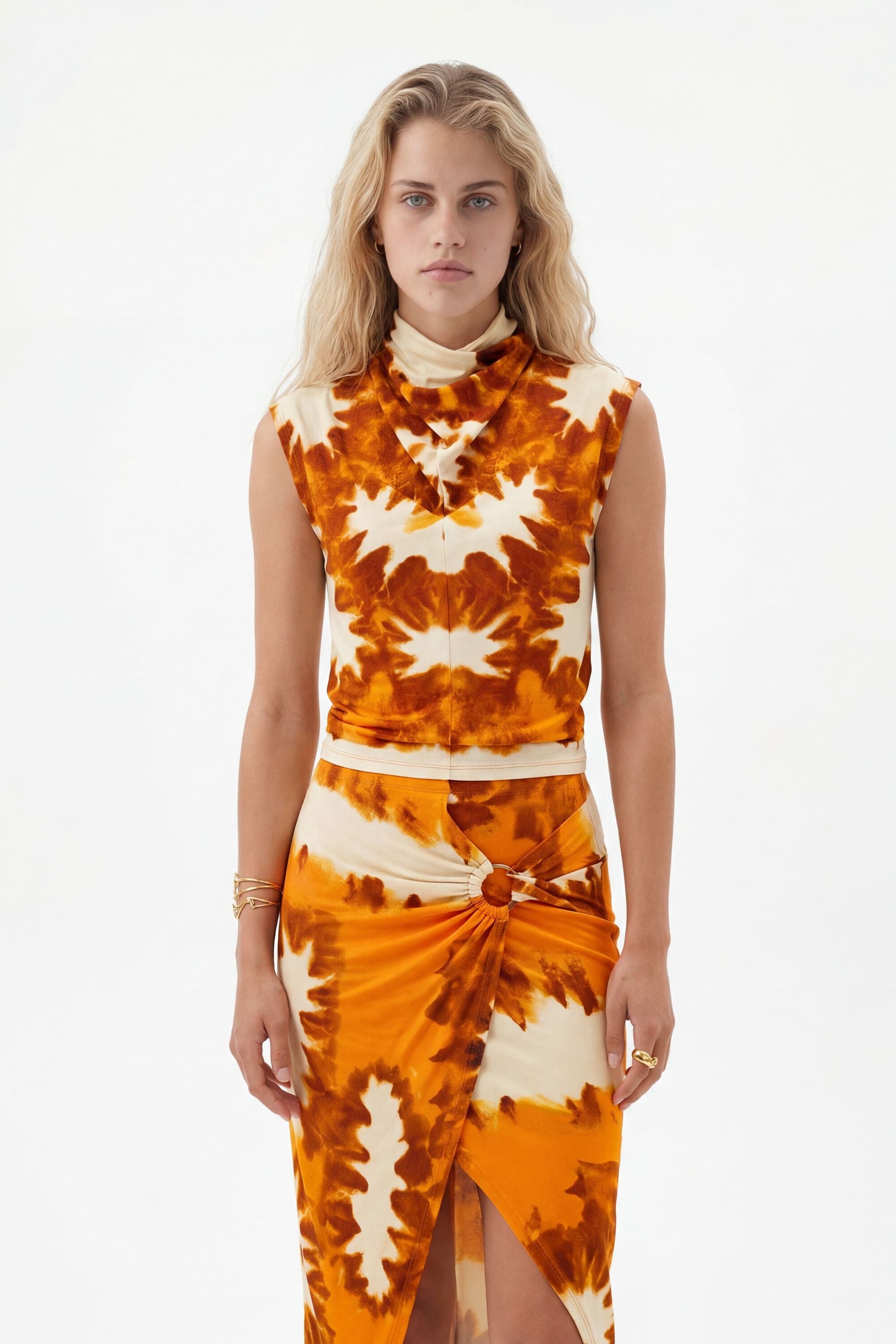 Desigual, Tie-dye draped T-shirt, Viscose, Orange, S