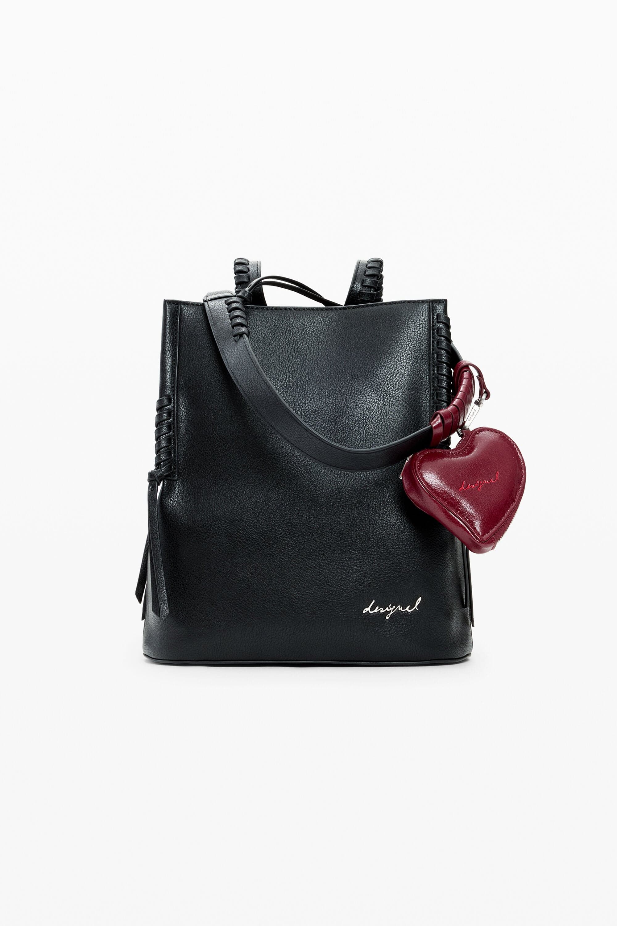 Desigual, Medium backpack charm heart, Women, Polyurethane, Black, U