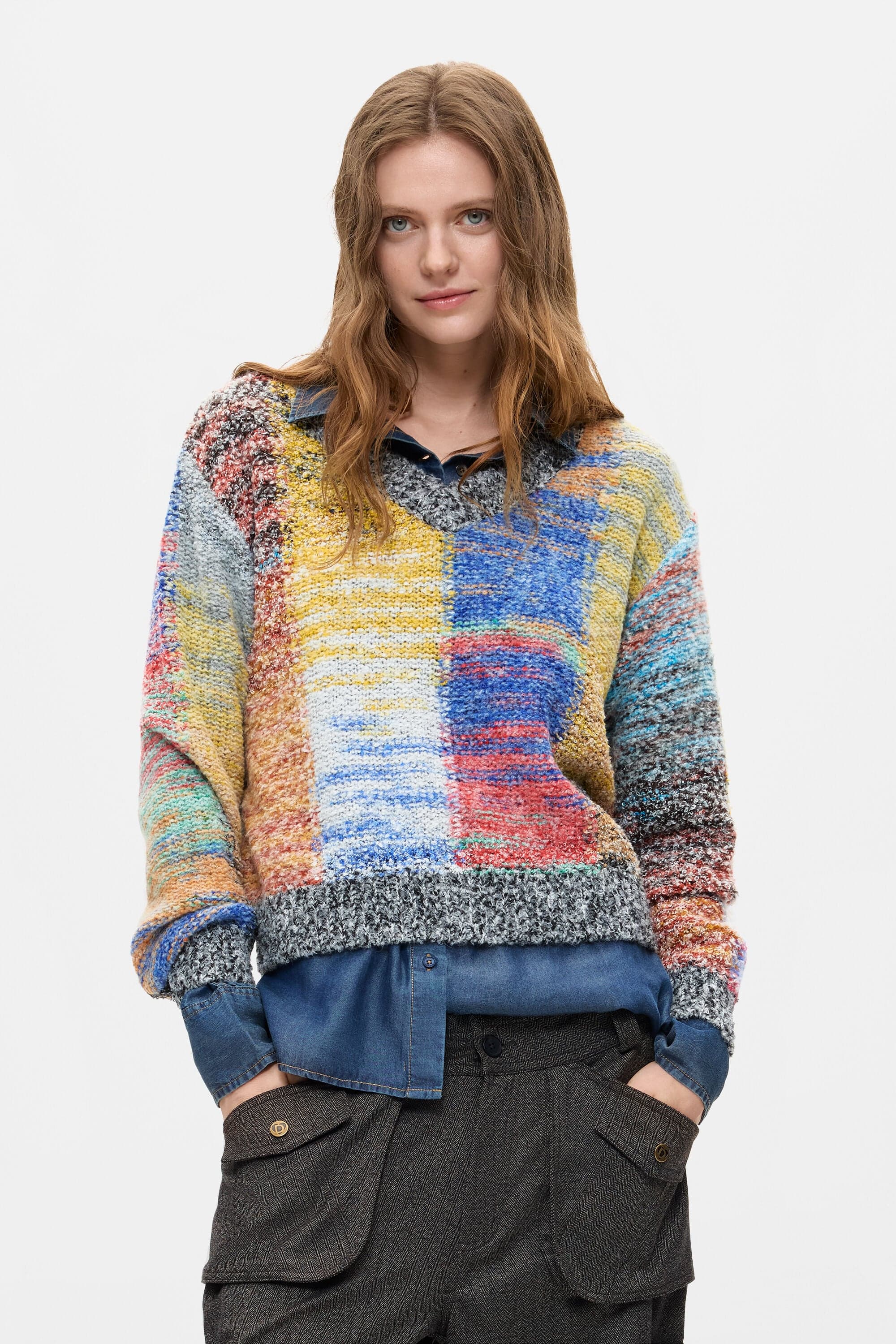 Desigual, Chunky knit cropped sweater, Red, XL