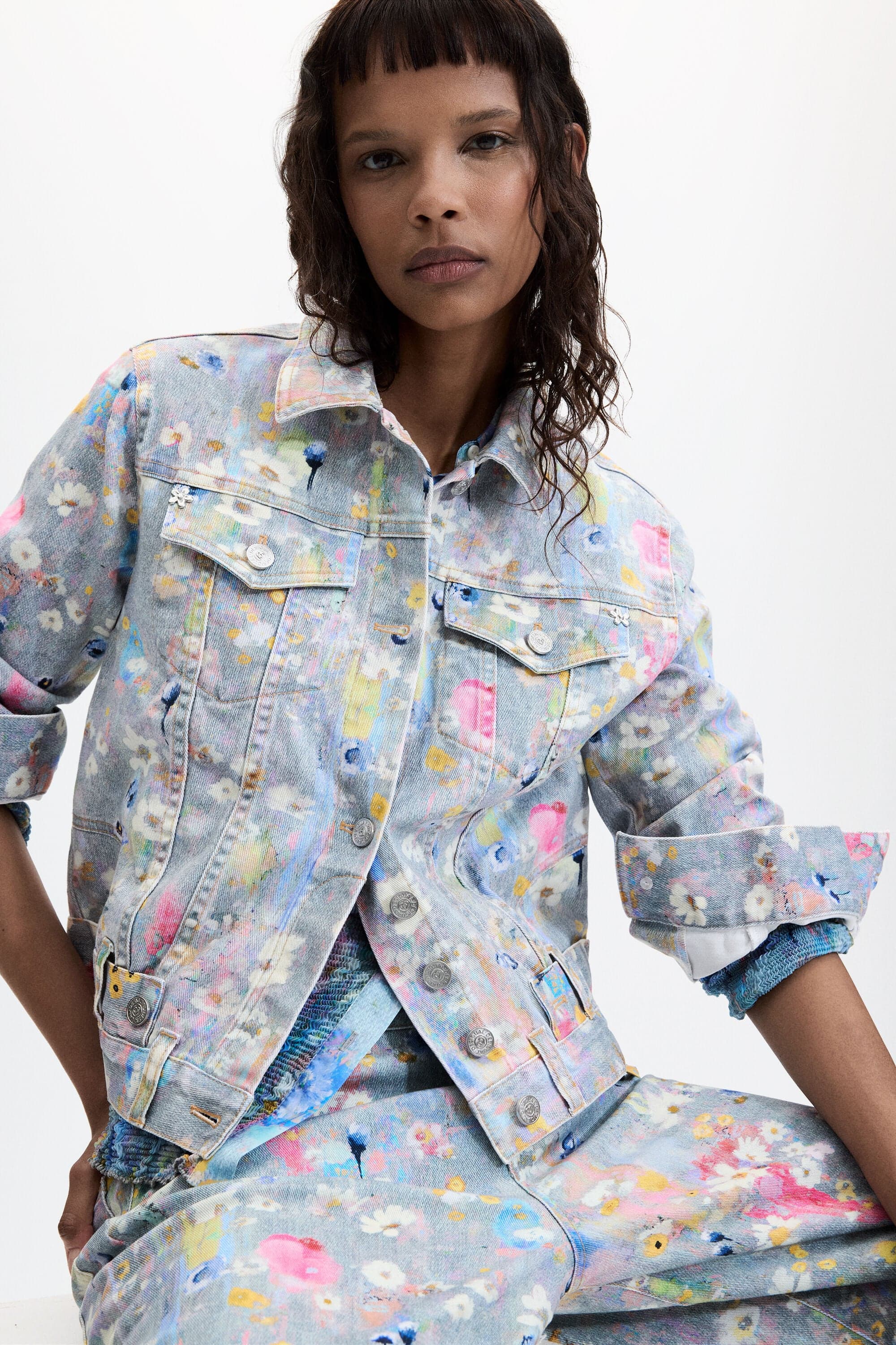 Desigual, Embroidered Denim Jacket, Cotton, Black, XS
