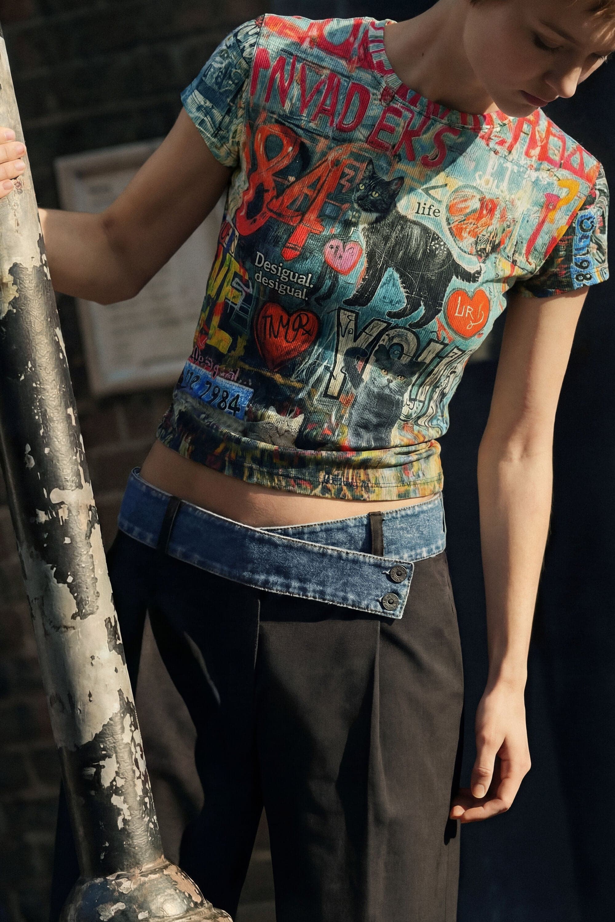 Desigual, Printed cat t-shirt, Women, Cotton, Red, M