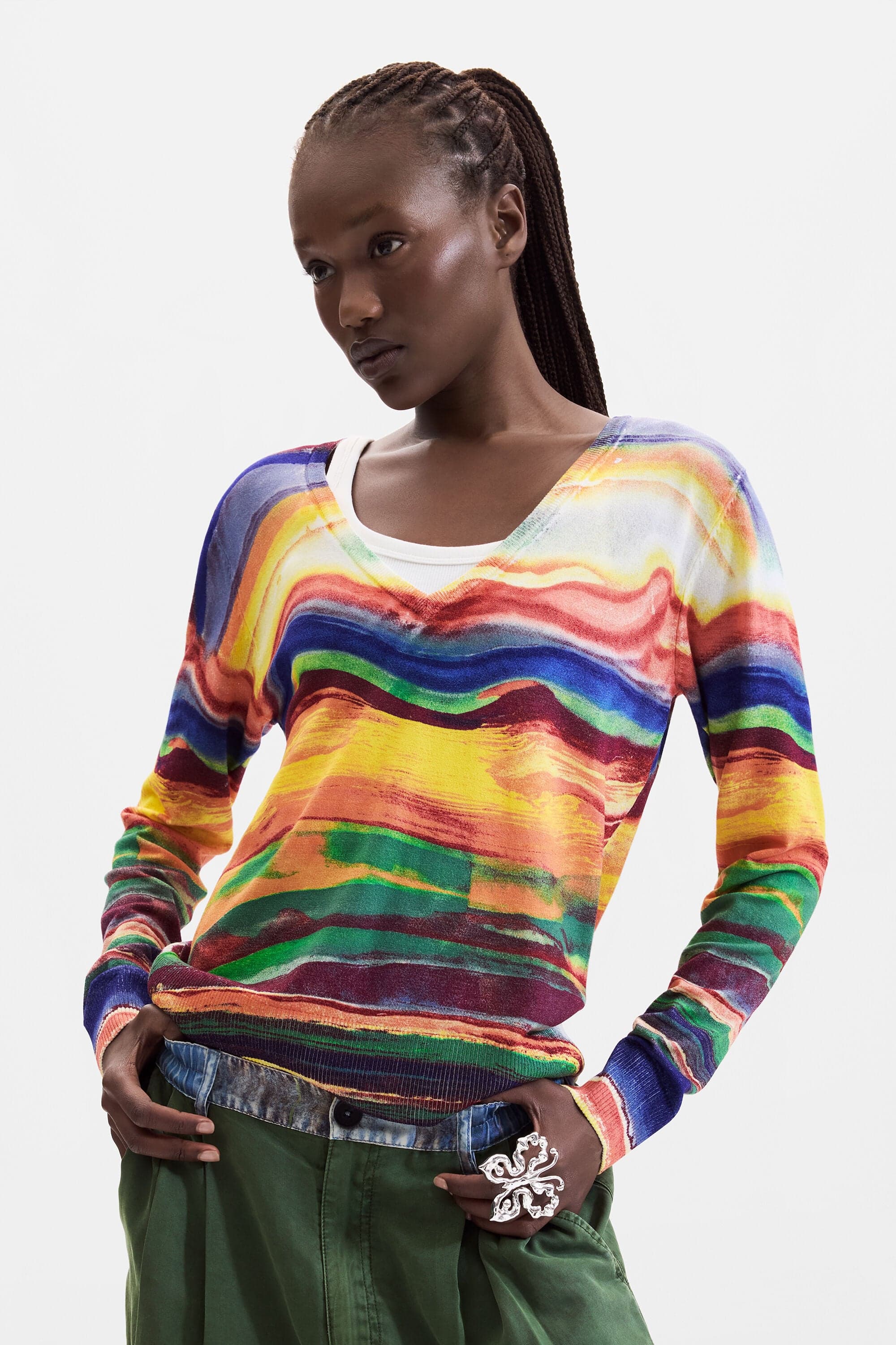 Desigual, Printed knit sweater, Yellow, S