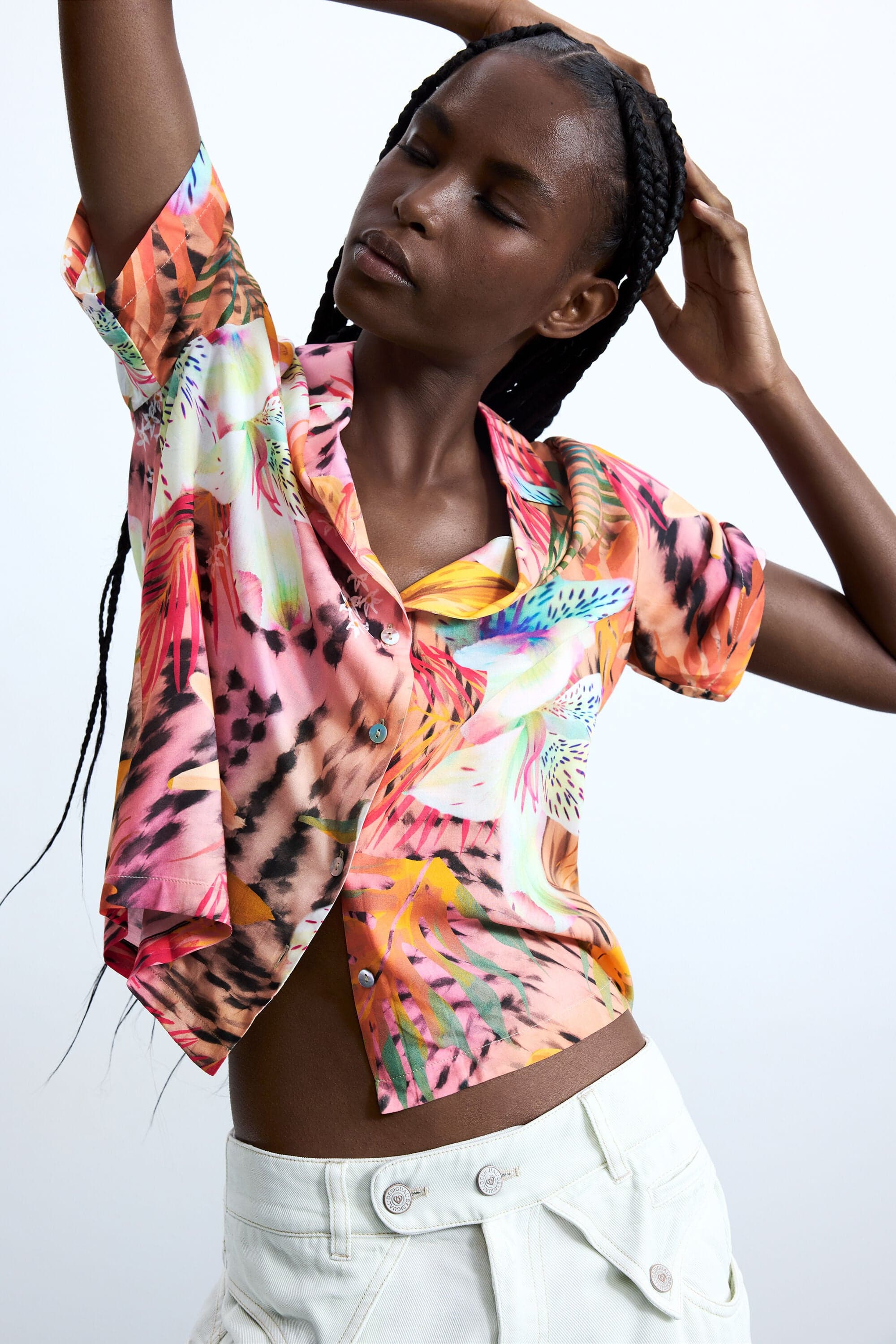 Desigual, Short-sleeve tropical shirt, Women, Viscose, Red, M