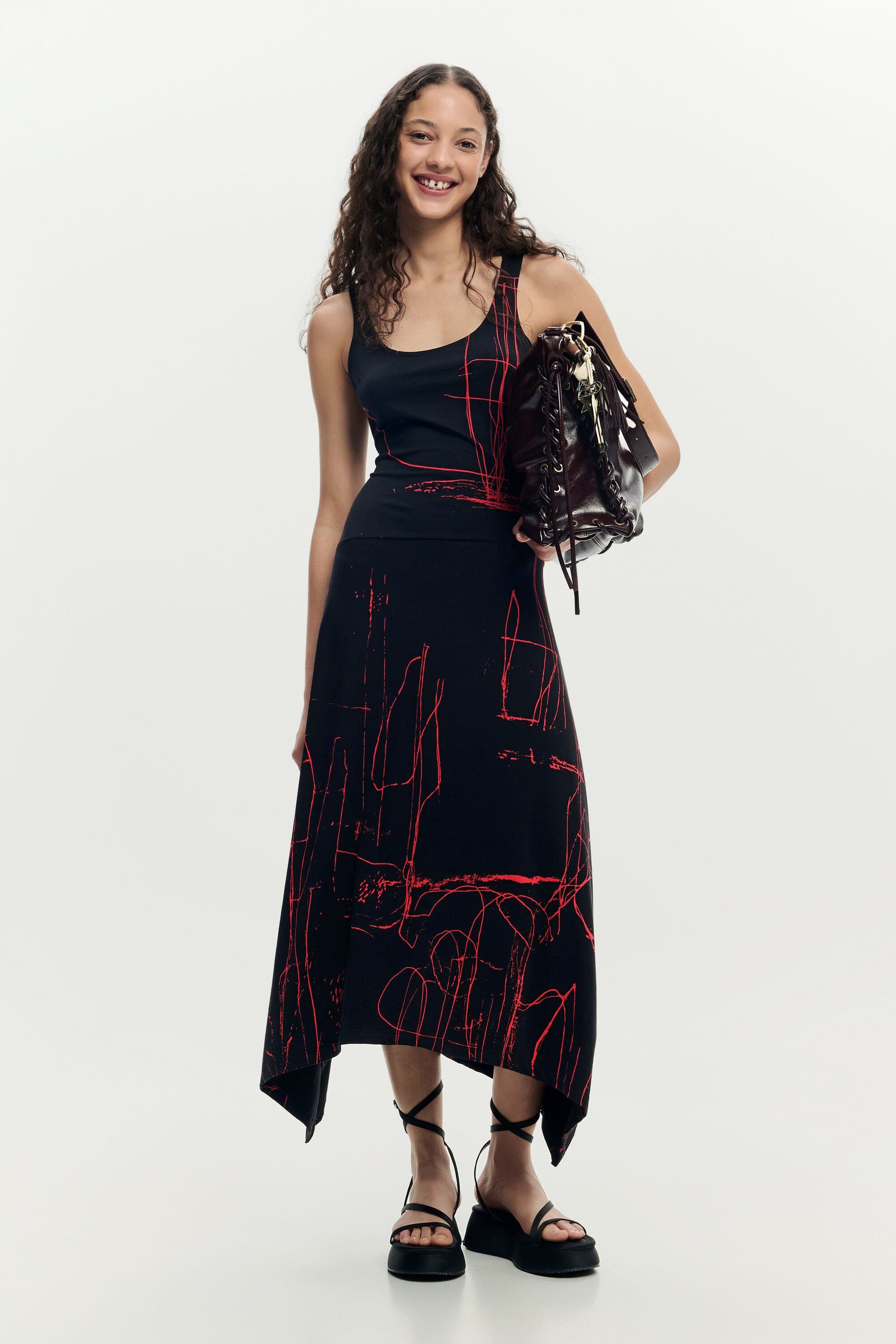 Desigual, Asymmetric sleeveless dress, Cotton, Black, S