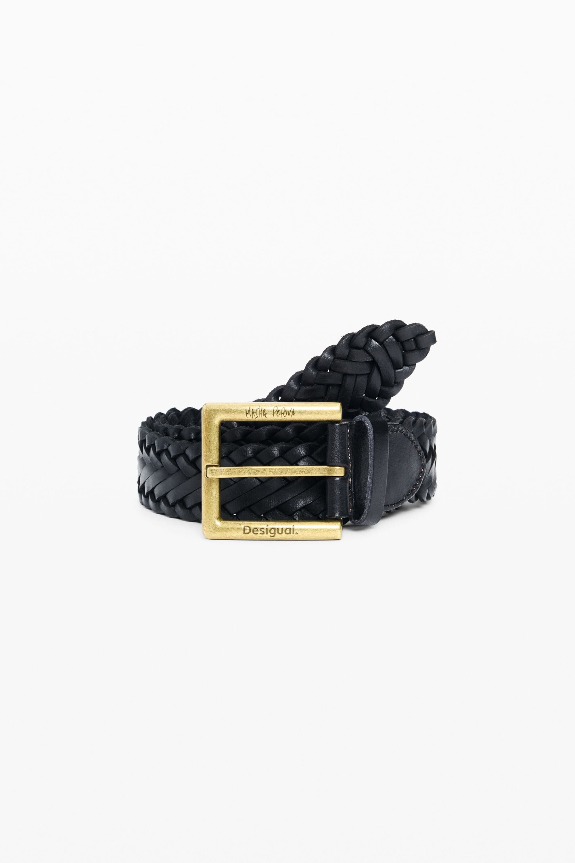 Desigual, Braided leather belt masha popova, Cow Leather, Black, 85