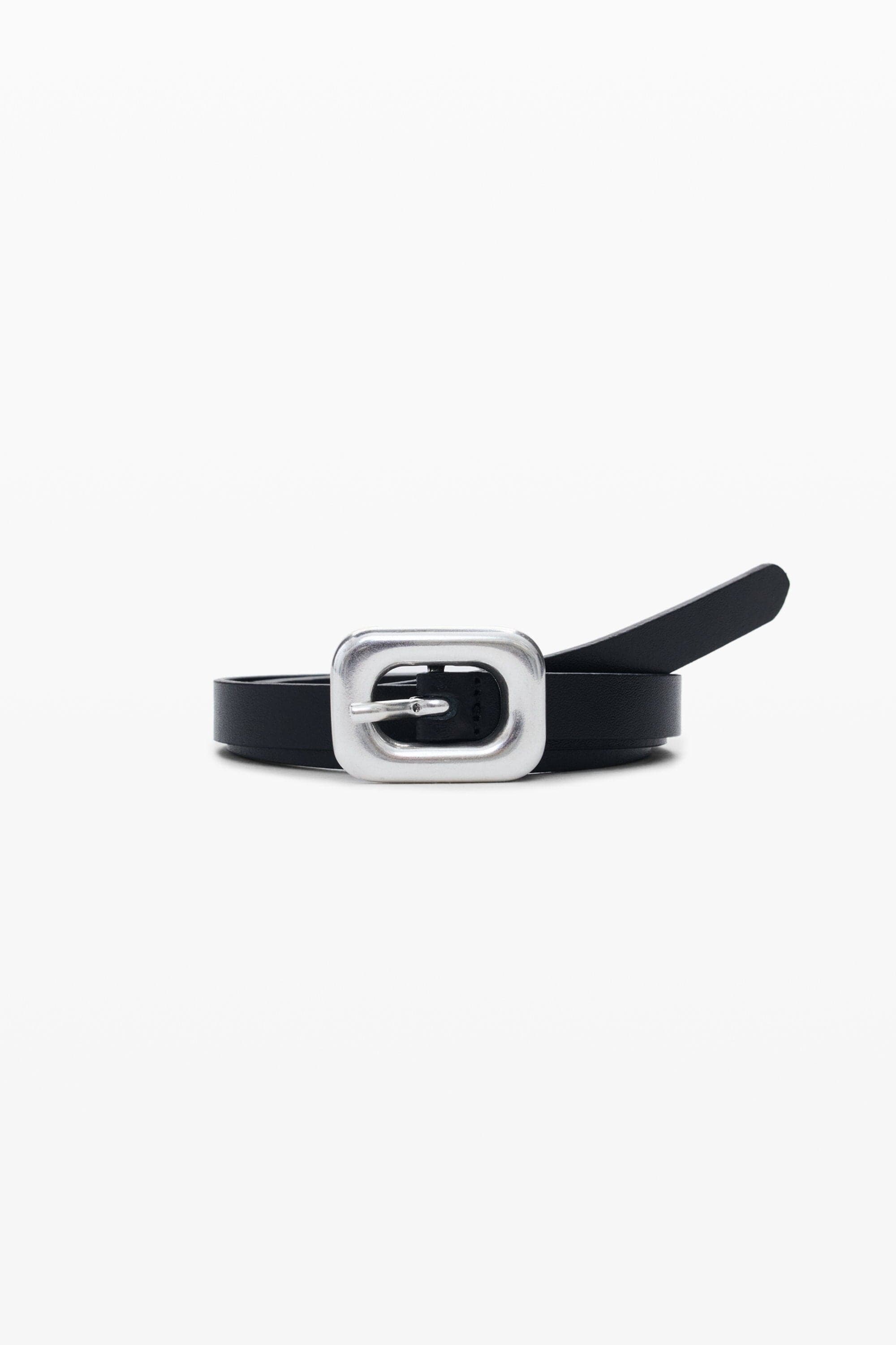 Desigual, BLACK LEATHER BELT, Cow Split Leather, Black, 95