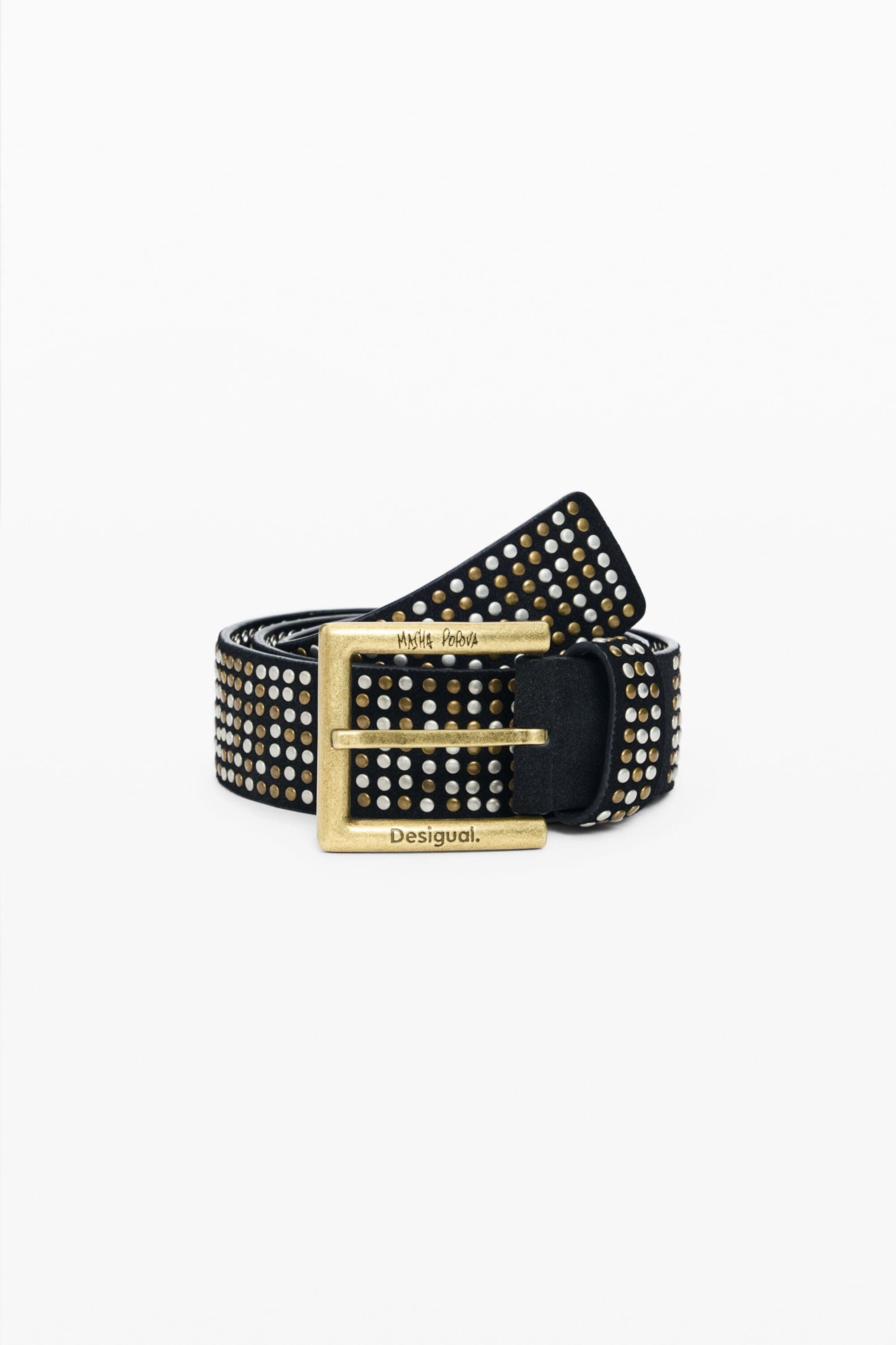 Desigual, Studded leather belt masha popova, Cow Leather, Black, 90