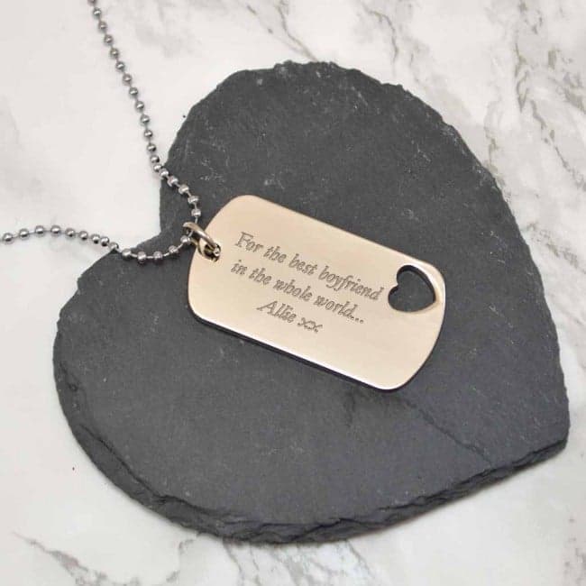 Engraved ID Dog Tag With Heart Necklace Gift For Boyfriend