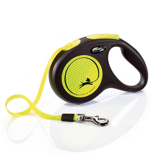 Flexi Neon 5m Black Medium Tape Extendable Dog Lead