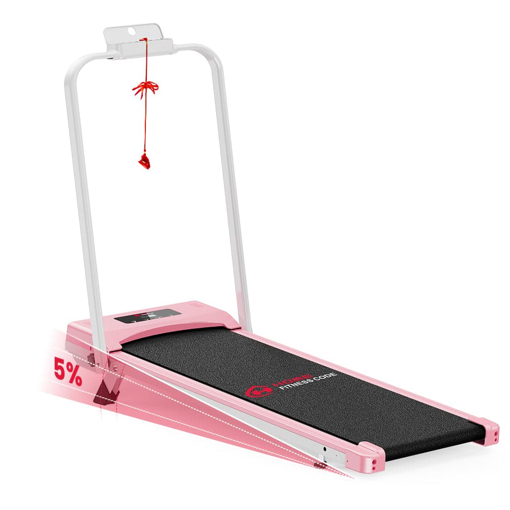 2 in 1 Folding Treadmill Under Desk Electric Treadmill 1-10KM/H Walking Jogging Machine for Home Office Pink