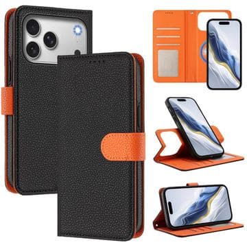 iPhone 17 Pro/18 Pro Detachable Wallet Case with MagSafe, RFID Protection & Hand Strap - Black / Orange