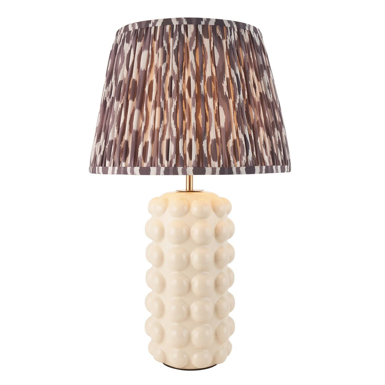 Bobble White Crackle Glaze Table Lamp with Pearl Grey Fabric Ikat Shade 35cm B22