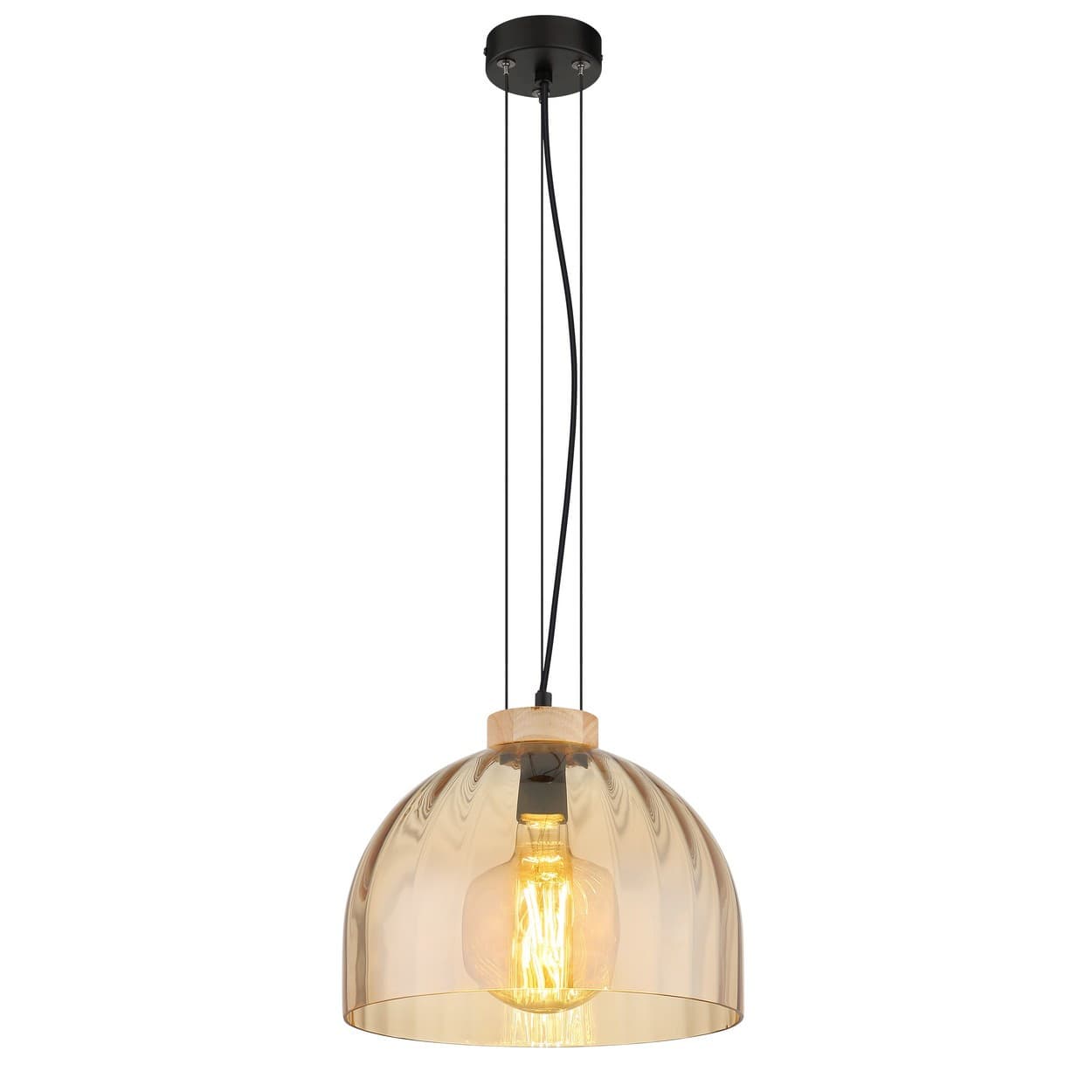 Swanson 30cm Dome Pendant Ceiling Light Matt Black, Glass Amber Shade, E27