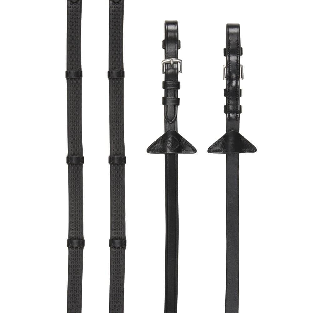 LeMieux Soft Rubber Reins with Stoppers - Black/Silver Size: Full