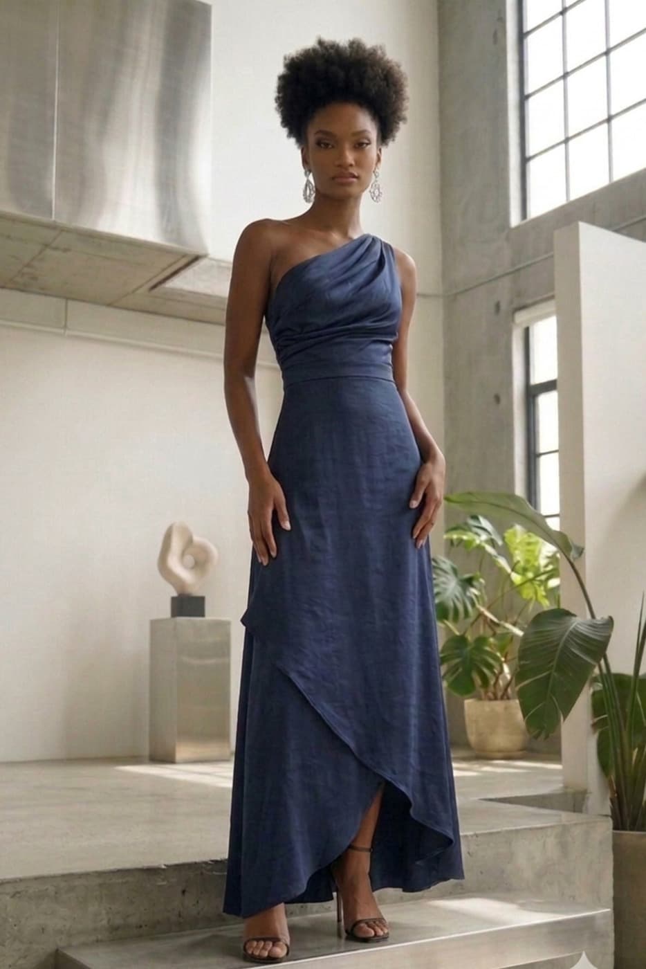 TFNC Delali One Shoulder Navy Maxi Dress