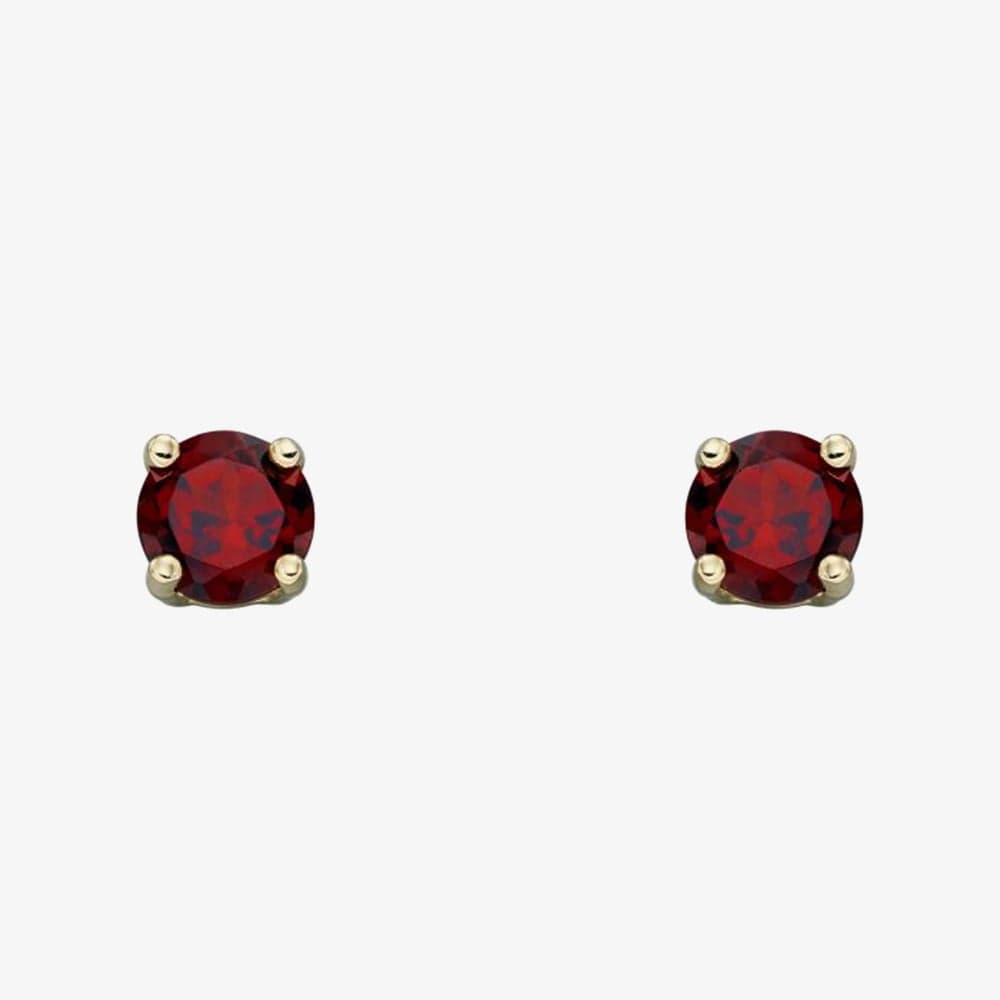 9ct Yellow Gold Garnet January Birthstone Stud Earrings GE2326