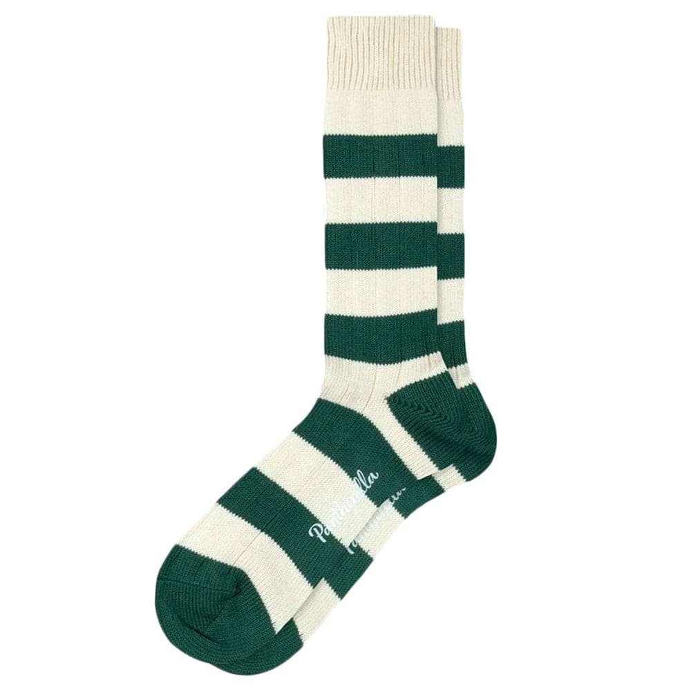 Pantherella "Selsey" Green and Ivory Stripe Cotton Rich Socks - Large Size 10 to 12 Size: Size: Large