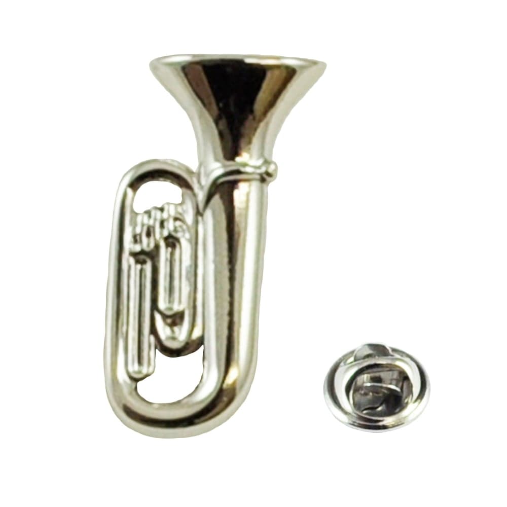Silver Tuba Musical Instrument Lapel Pin Badge - Rhodium Plated