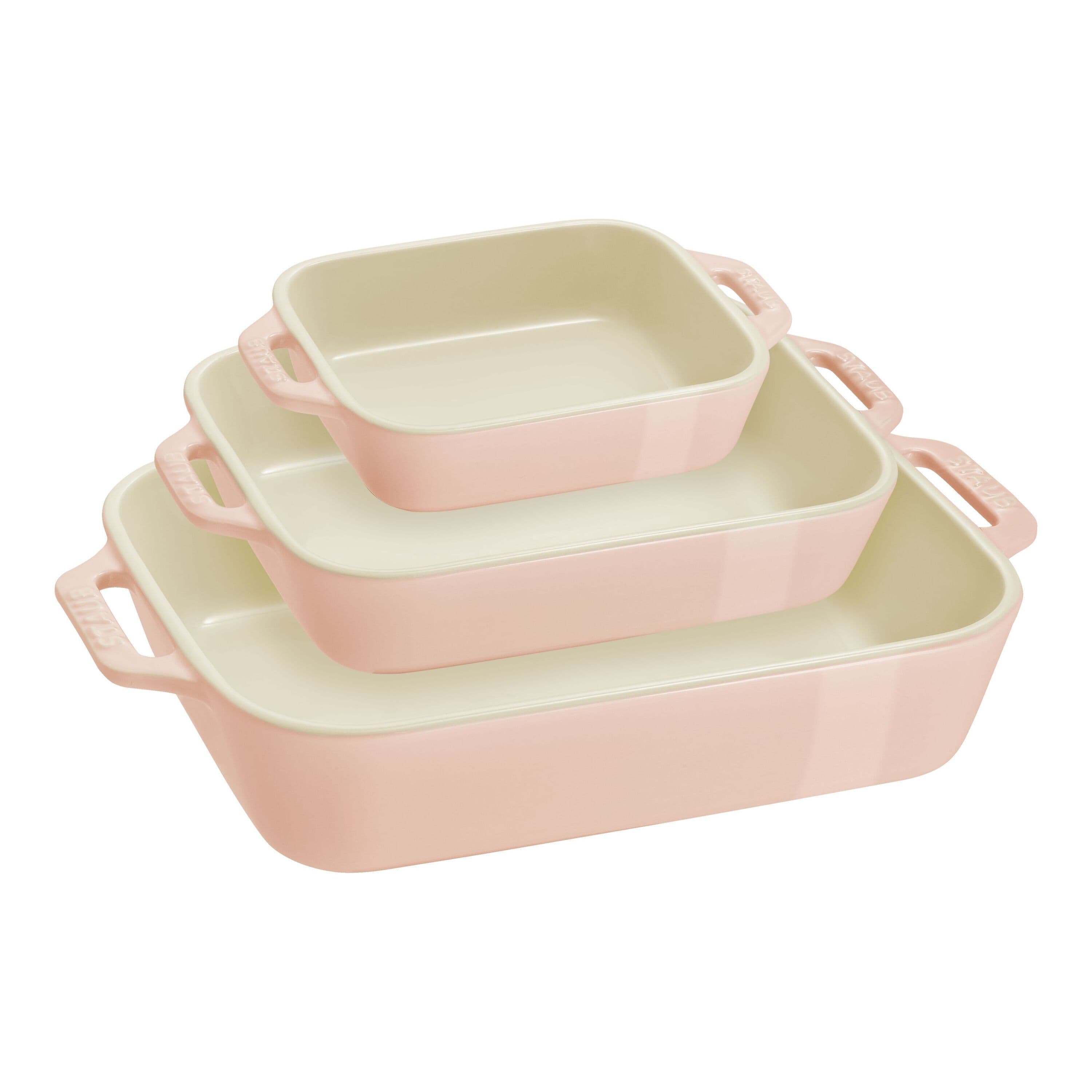 Staub Ceramique 3-pcs rectangular ceramic Ovenware set light pink